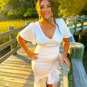 Lulus Eternal Bond White Satin Ruffled Dress